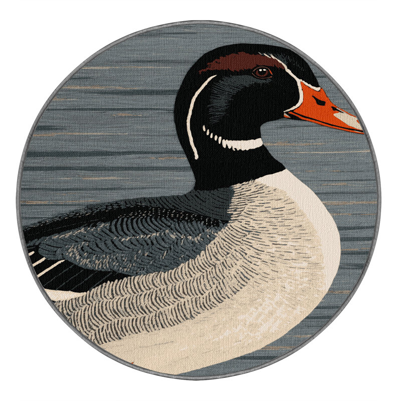 Washable Common Merganser Birds Area Rug, Round 4'