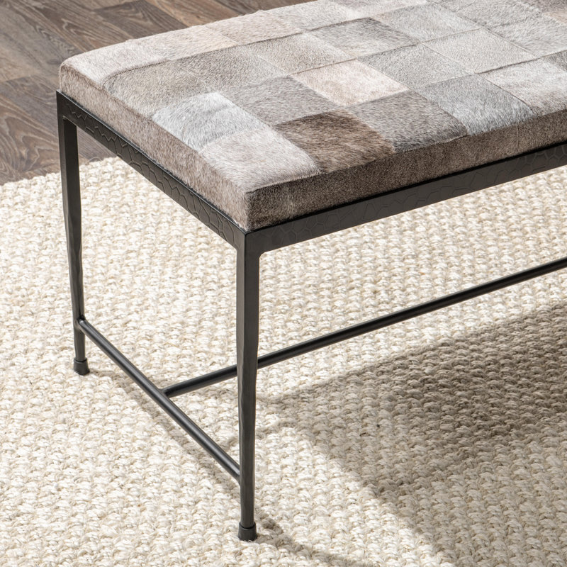 Achen Leather Hide Ottoman Bench, 18.5" H x 60" W x 18" D, Gray