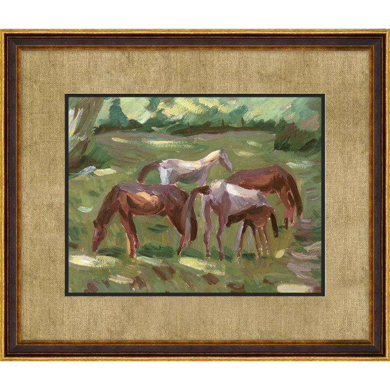 Grazing Poneys - Peinture encadrée sur papier