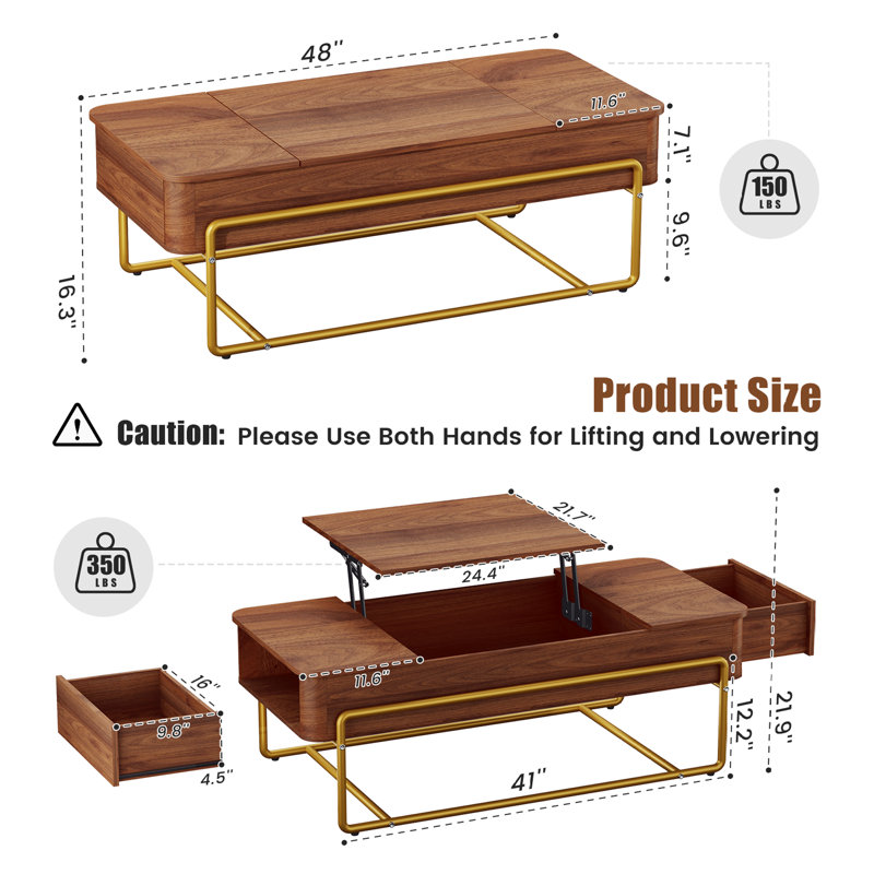 Table basse à plateau relevable avec rangement 