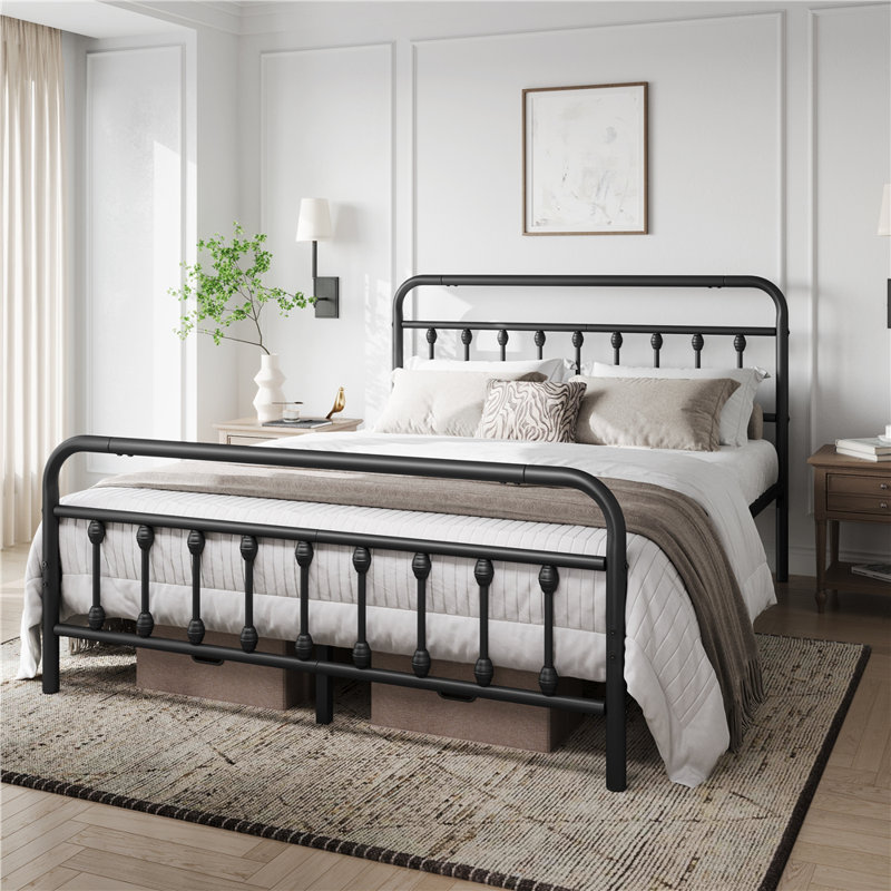 Metal Bed Frame with Vintage Headboard, Black, Kingsize (5')
