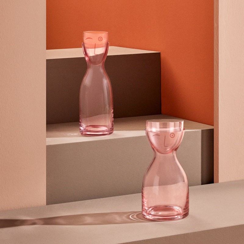 Mr. Mrs. 2 - Piece Crystal Lead Free Crystal Carafe Set, Green, 7.75" H x 4.25" W x 4.25" D