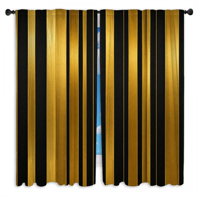 Rideaux de fenêtre dorés et noirs à rayures transparentes et obscurcissantes - 2 panneaux, 20 po x 50 po - 2 panneaux