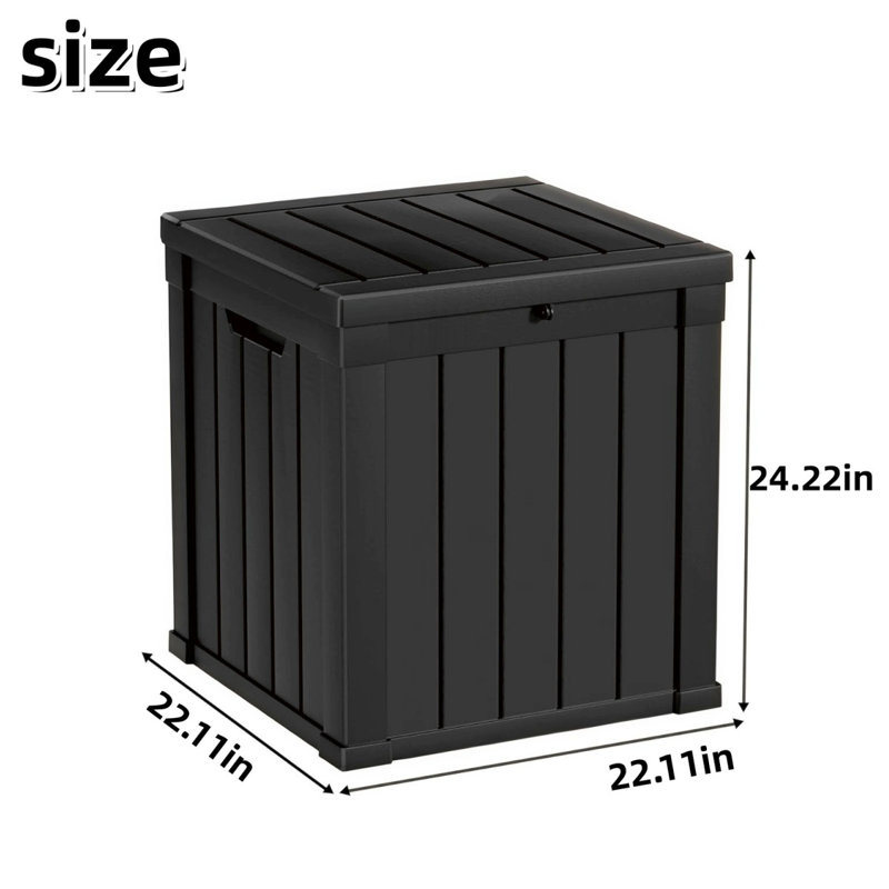 Boîte de rangement en résine toutes saisons 50 gallons, bac de rangement extérieur grain de bois pour les essentiels de patio, de jardin et de piscine