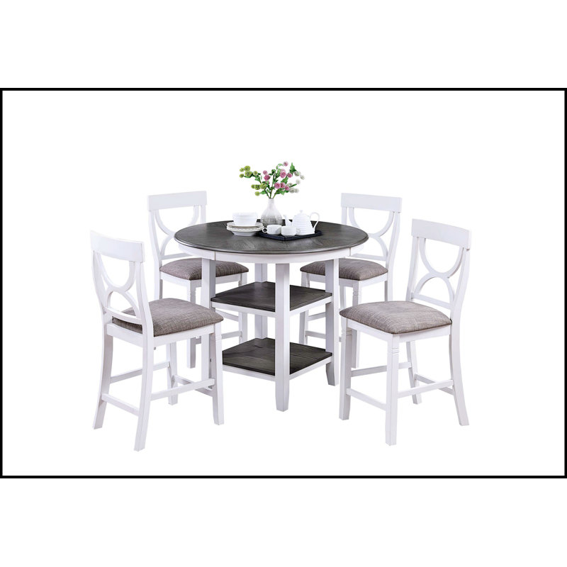 Ensemble de salle à manger 5 pièces à hauteur de comptoir, Blanc antique
