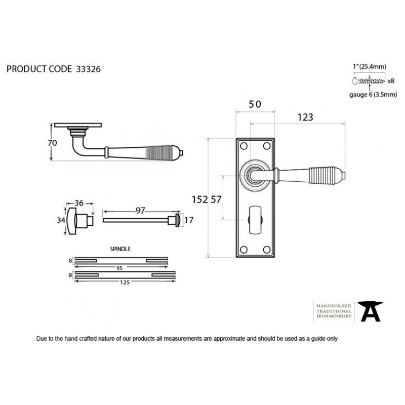 Reeded Bathroom Door Handle Kit, Polished Nickel