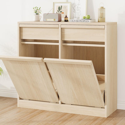Double Trash Cabinet Tilt Out, Freestanding Trash Can Cabinet With 20 Gallon Storage