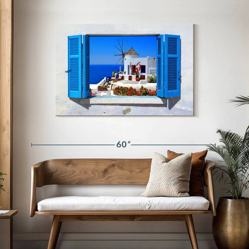 Ravi Oia Windmill Window View, 30" H x 45" W