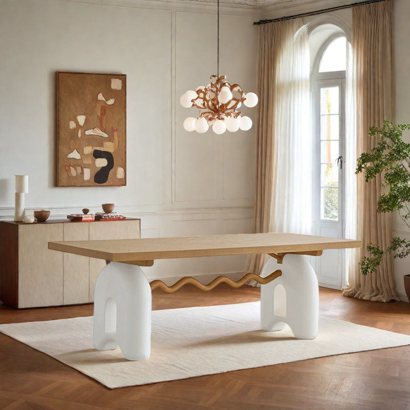 Table en bois massif de style français crème., H 29,92 po x L 94,49 po x l 37,4 po