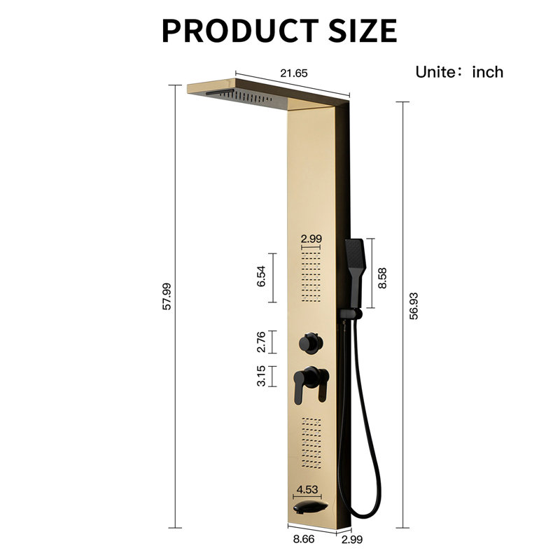 Black Gold Thermostatic Shower Panel with Body Jets