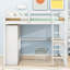 Structure de lit mezzanine en bois avec garde-robe intégrée, bureau, tablettes de rangement et tiroirs de rangement-1073267741