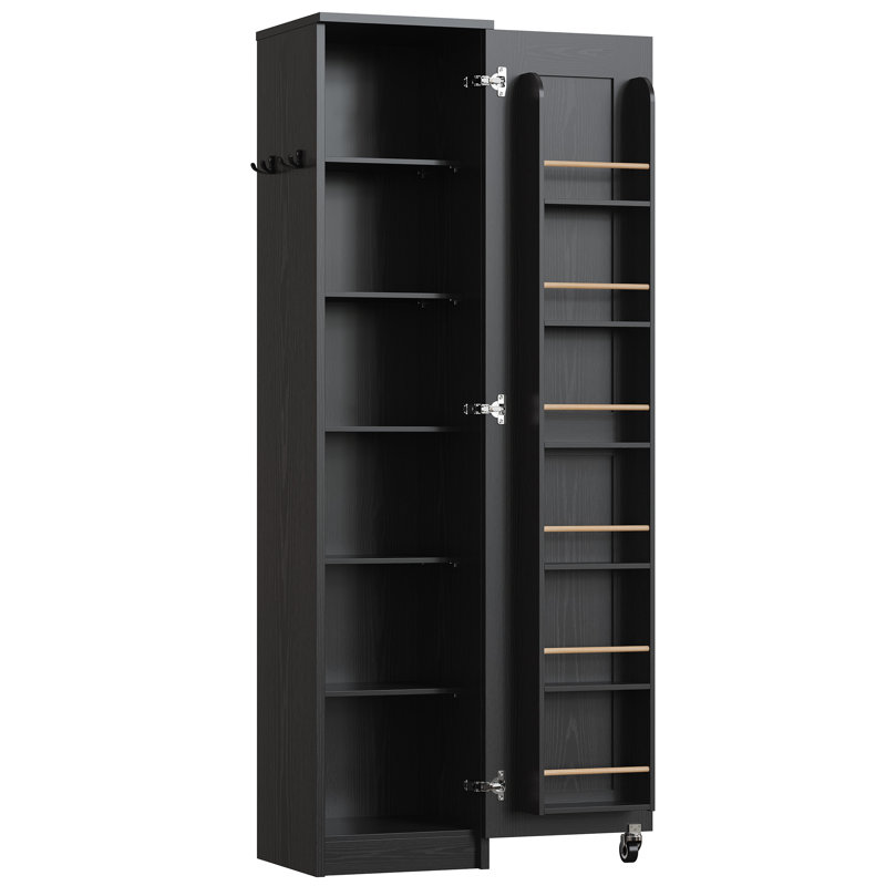 Garde-manger étroit avec 12 tablettes de rangement, armoire de rangement mince à porte simple de 72 po avec 6 tablettes réglables, support de porte et roulettes verrouillables 