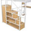 Lit mezzanine double en métal avec poste de travail intégré, garde-robe, escalier de rangement et DEL