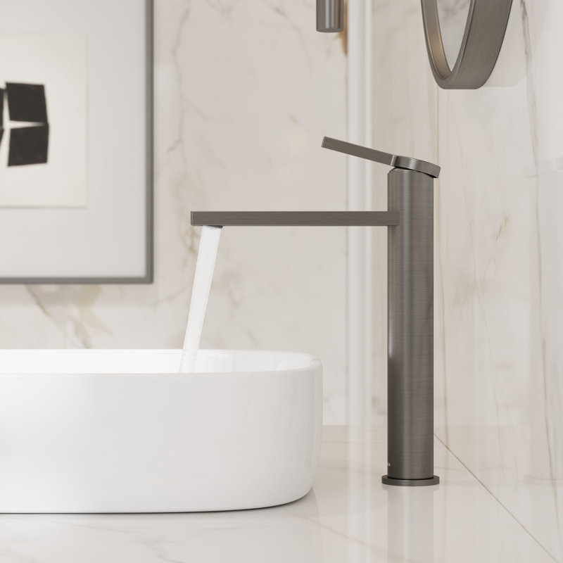 Tinian 12" H Vessel Sink Faucet with Pop-Up Drain, Single-Hole Single-Handle Modern Bathroom Faucet, Gun Metal