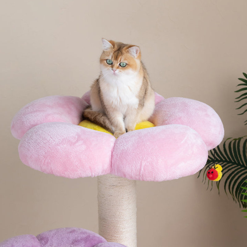 35.4'' Three Flower Cat Tree with Cat Scratching Posts, Flower-shaped Cat Tower for Indoors, Modern Cat Shelves for Large Cats