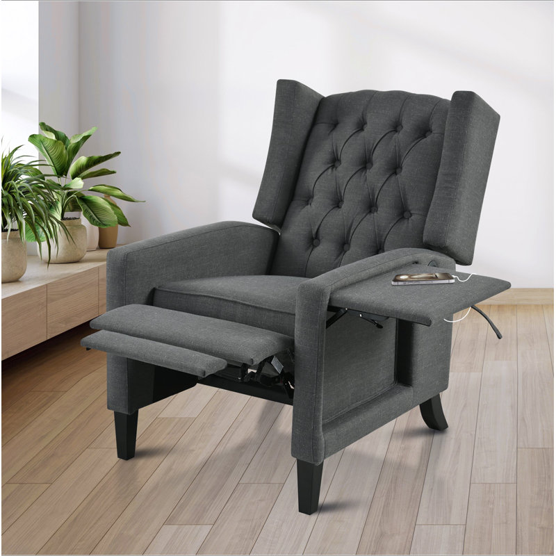 Fauteuil inclinable manuel à oreilles. Avec table d'appoint pliable, ports de charge USB, chaises inclinables modernes et confortables pour salon, chambre à coucher, dortoir