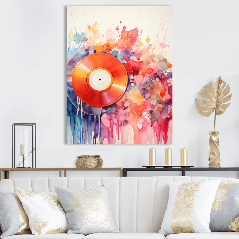 Rainures de vinyle colorées II sur toile, Toile tendue, H 44 po x l 34 po x P 1,5 po