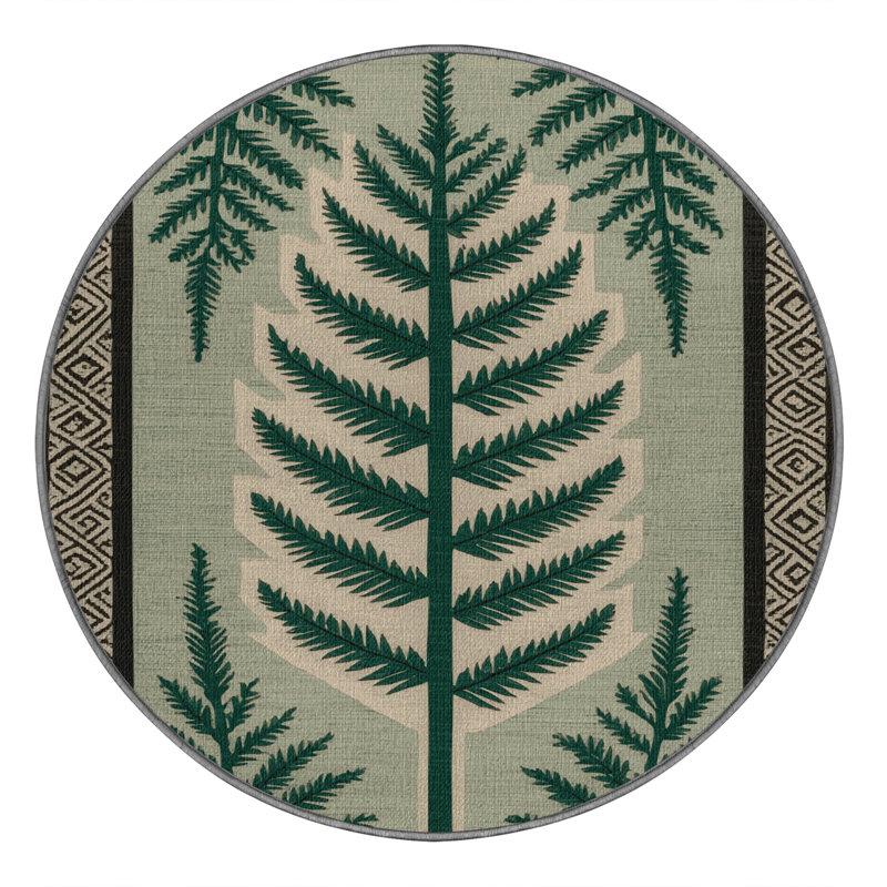 Washable Desert Fern Southwestern Area Rug, Round 3'