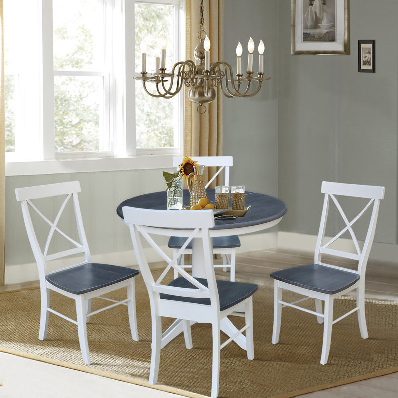 Chapital Extendable Solid Wood Dining Set, 5, White/Heather Gray