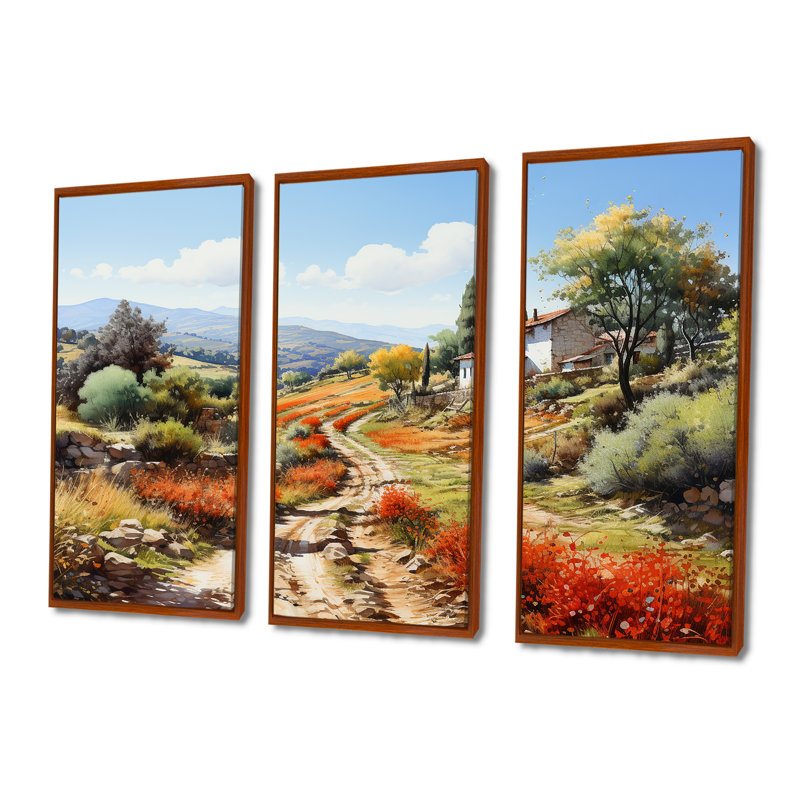 Ensemble de salon maison de campagne en Toscane - art mural campagne, Cadre flottant brun, H 28 po x l 36 po x P 1 po