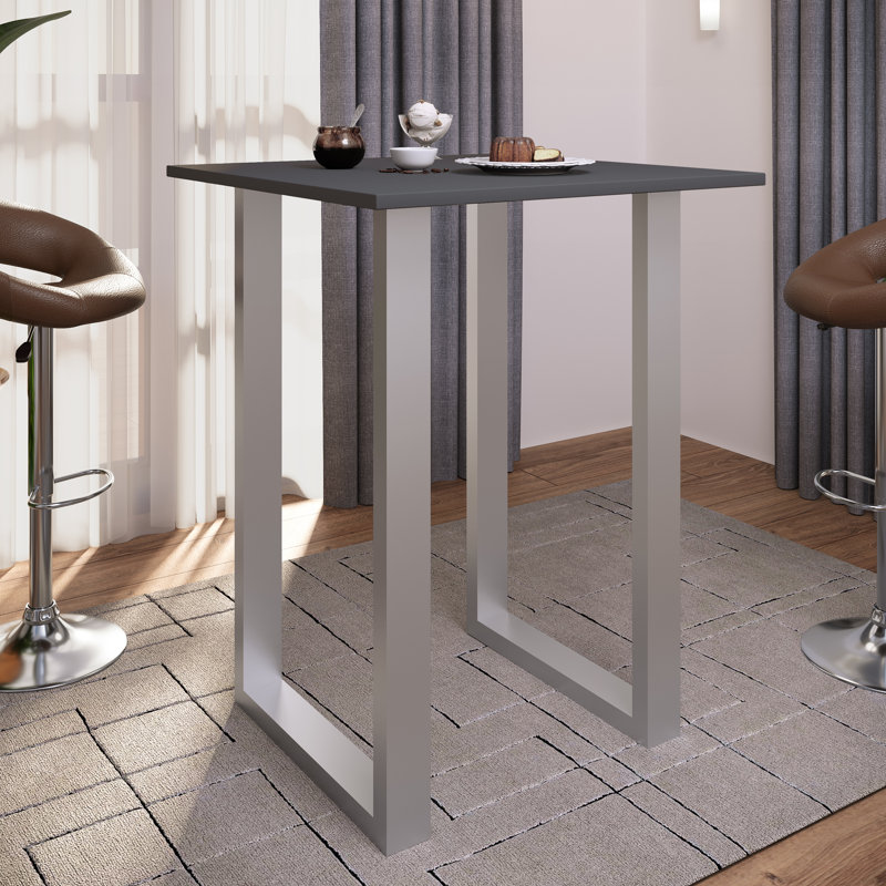 Xona 80 x 50cm Bar Table, Matt brushed nickel, Natural, 102cm H x 80cm W x 80cm D