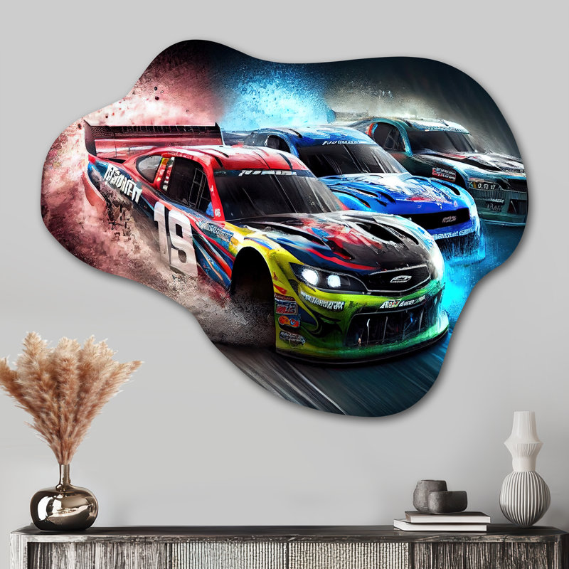 Décoration murale en métal irrégulière American Stock Car Racing V - Cars Race Car Cloud, H 27 po x l 35 po x P 1 po
