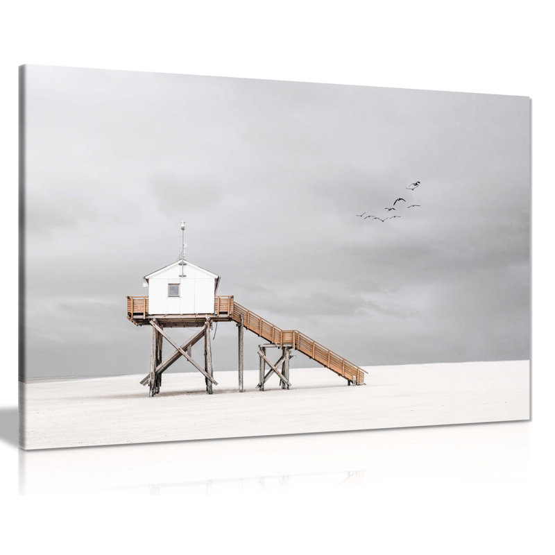 Beach Cabin And Birds - Wrapped Canvas Print, 20cm H x 31cm W