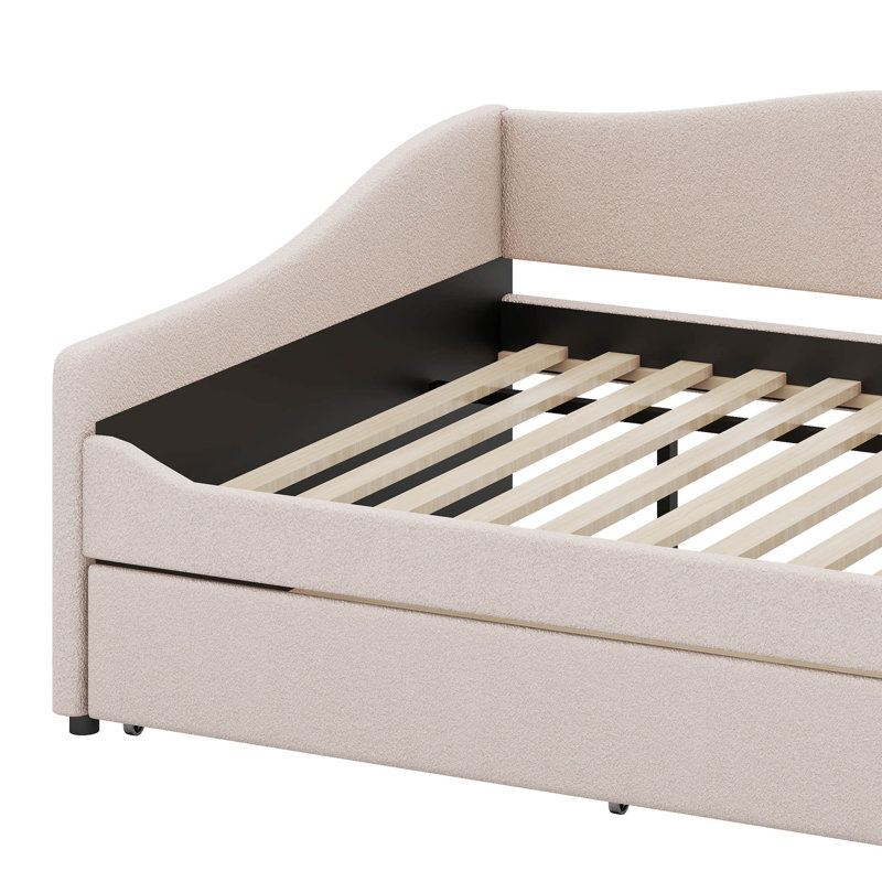 Teddy Fleece Full Size Daybed with Light And Trundle, Beige