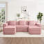 Canapé d'angle modulaire moderne 3 places en velours côtelé rose, en forme de U, avec coussins décoratifs et 2 poufs amovibles - Rose