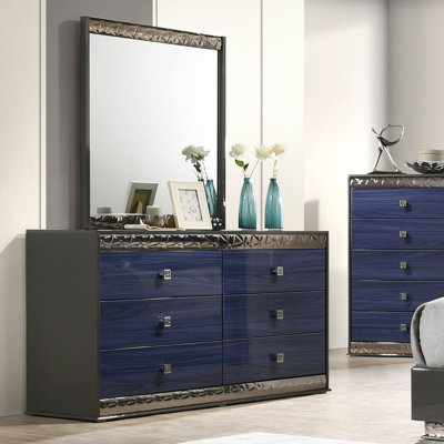 Commode Hartlepool Glam, gris cendré / bleu indigo