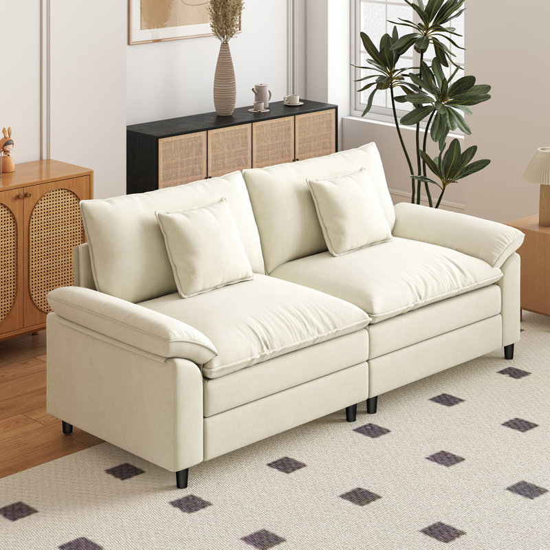 83.9-Inch Modular Sectional In Chenille Fabric, Beige