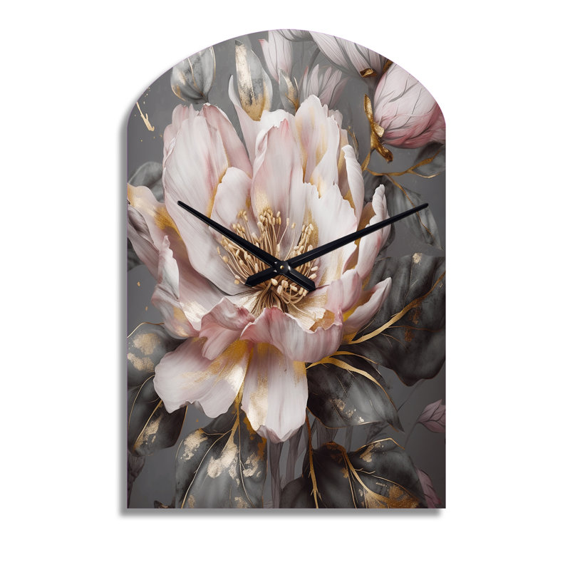 Horloge murale pivoines roses et roses en fleurs III - forme d'arche, Grand