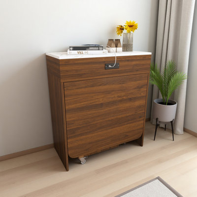 74-inch extendable dining table, equipped with power socket, lockable casters and small space storage cabinet, with a pull-out tabletop kitchen island
