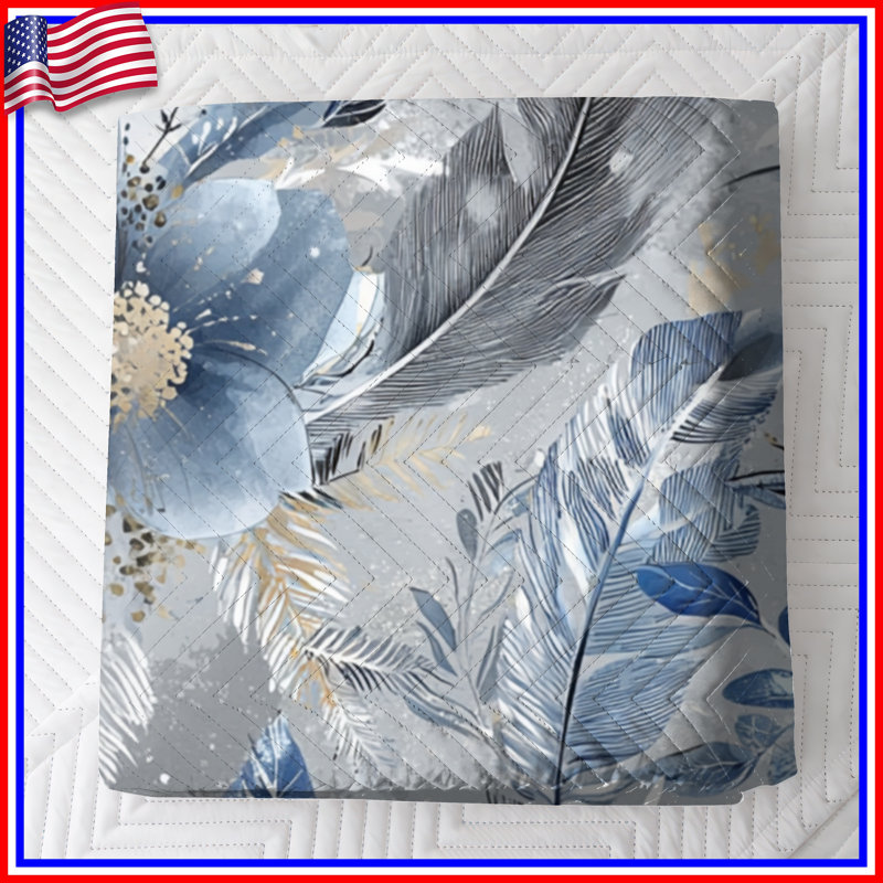 Couvre-lit matelassé à motif floral bleu, Lit simple