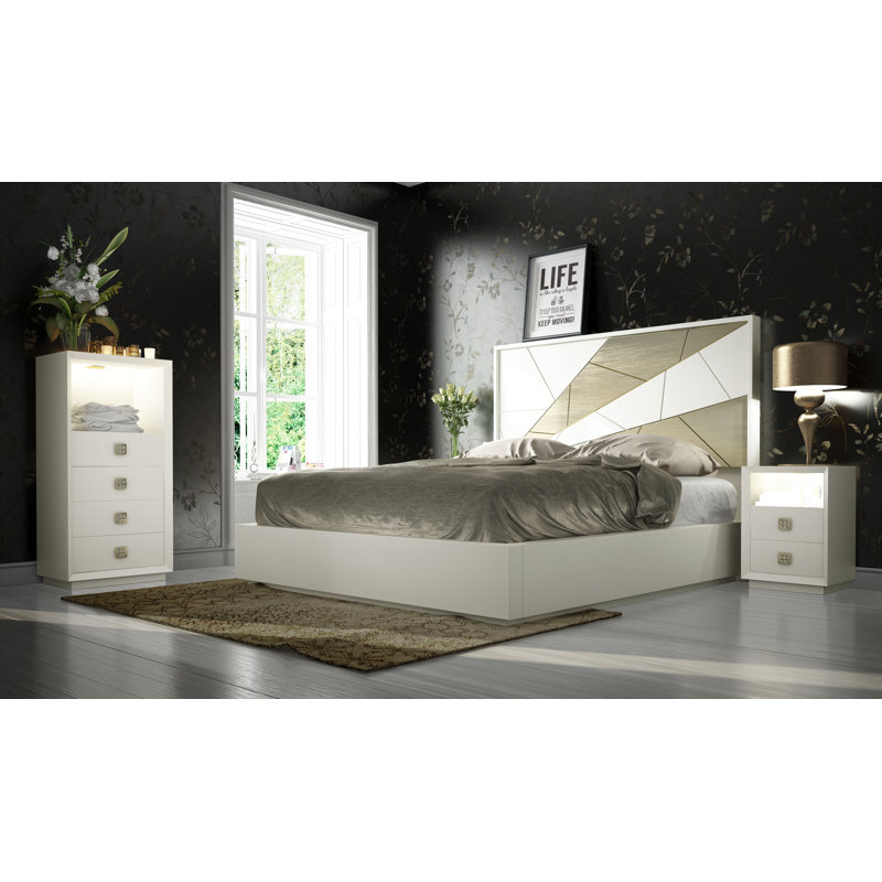 4 Piece Bedroom Set, High Gloss, King