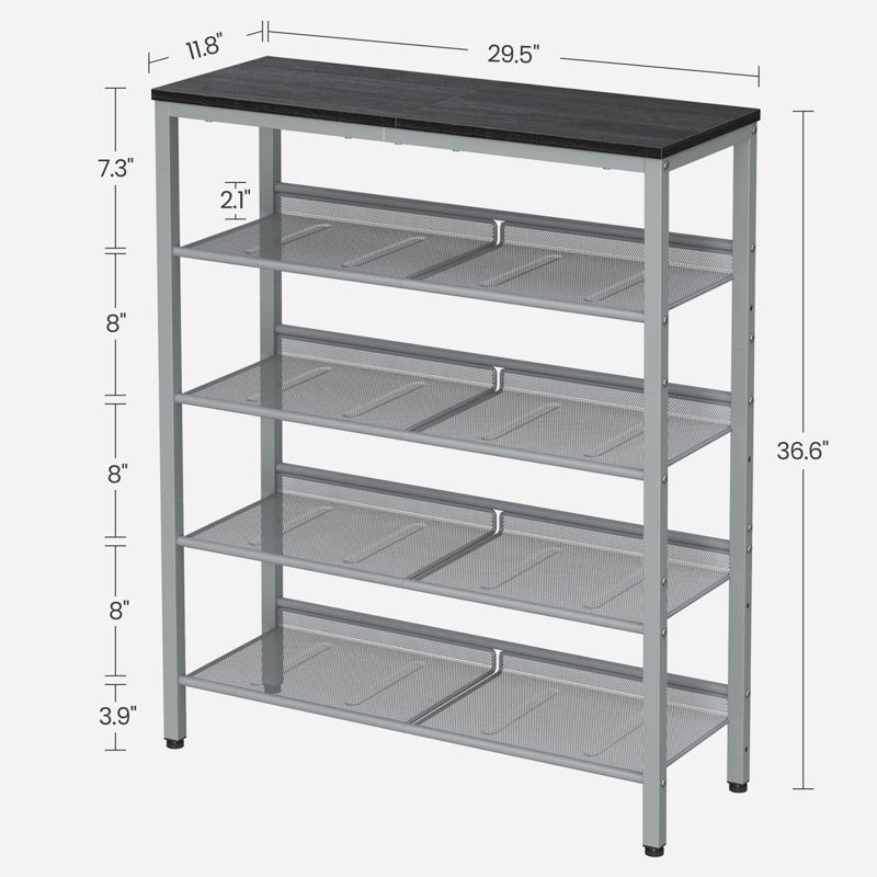 9-12 Pair Shoe Rack with adjustable shelves , 37" H x 29.8" W x 11.4" D, Silver/Black