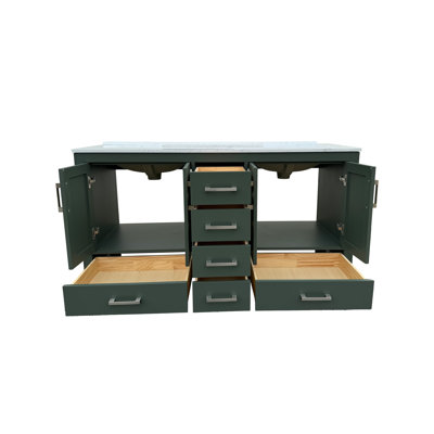 Bathroom Vanity with double basins Sink & Faucet Hole, Bathroom Storage Vanity Sink Cabinet with 4 Doors ＆ 6 Drawers