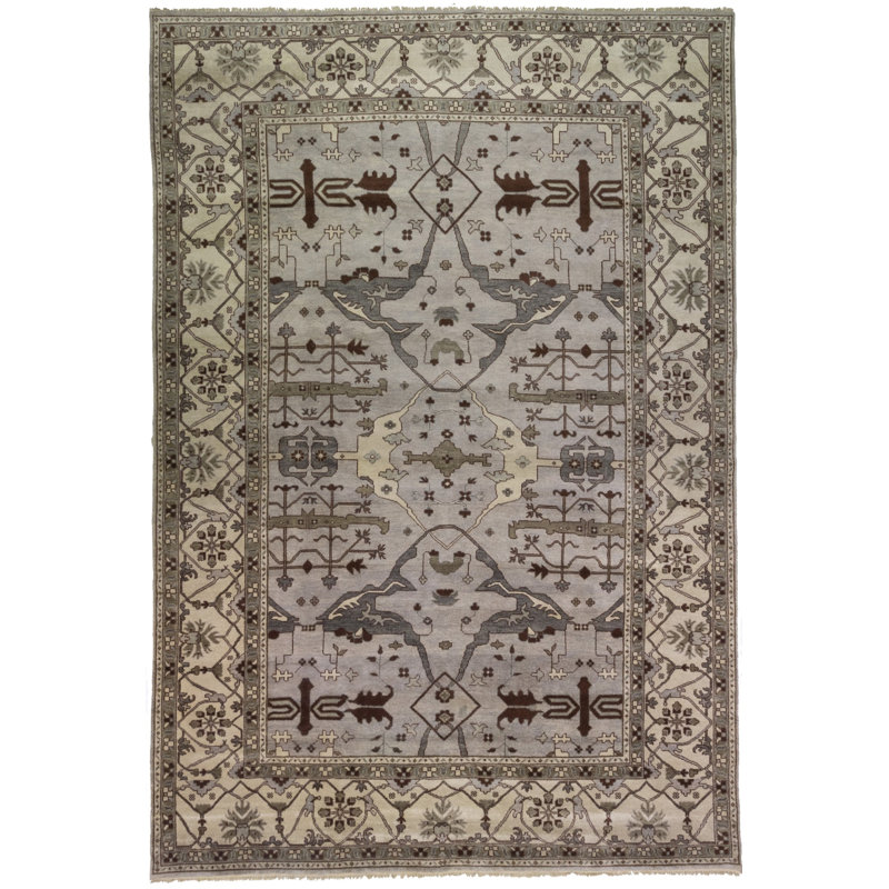 Tapis oriental gris en laine noué à la main 11 pi 9 po x 17 pi 6 po