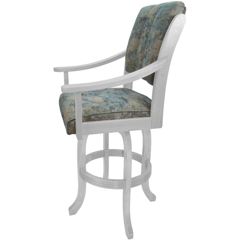 White Solid Wood Swivel Counter Stool with Upholstered Seat