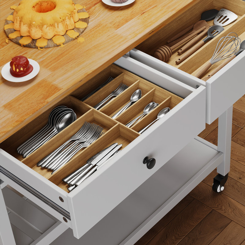 Kyong 3-Tier Bar Car with 2 drawers and casters, White