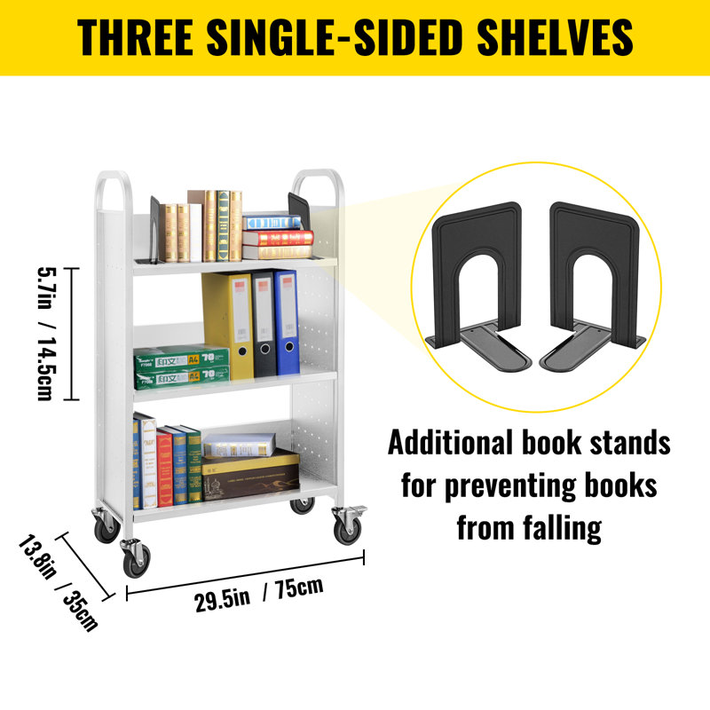 49.2'' H x 13.8'' W Book Cart with Wheels, White