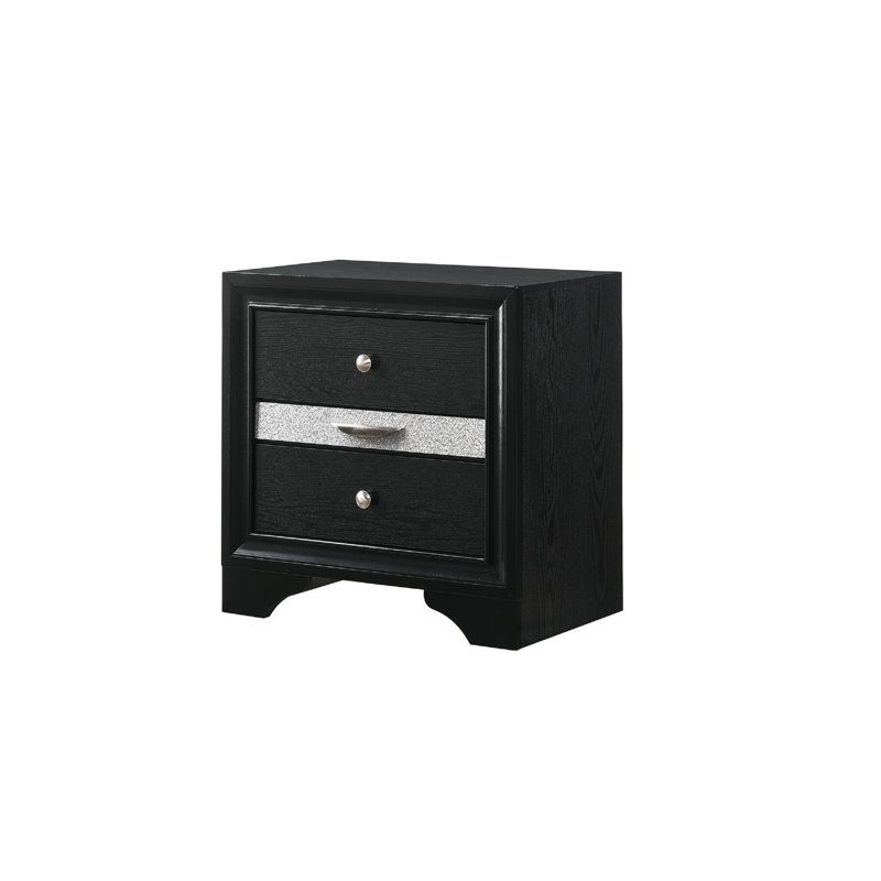 Table de chevet pour chambre à coucher avec 3 tiroirs - moderne, luxueux, bois massif, noir, tiroirs à plateau, finition noire, glissières de tiroir en métal et bijoutier coulissant