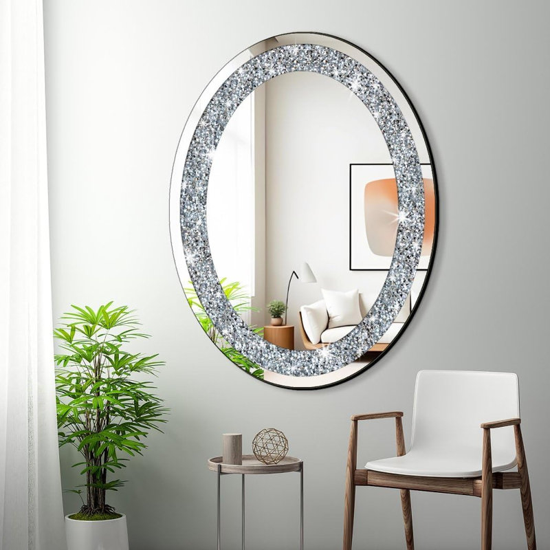 Crystal Shattered Diamond Oval Silver Mirror