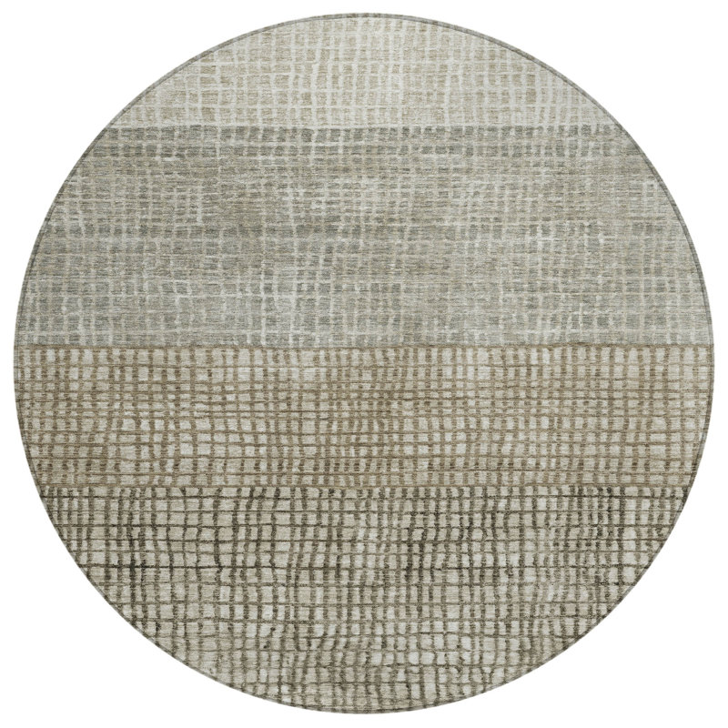 Machine Washable Indoor/Outdoor Xhevrie Taupe Rug, Round 8'