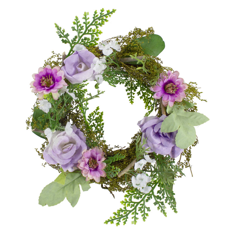 Mini Purple and Pink Artificial Floral Spring Wreath, 8"
