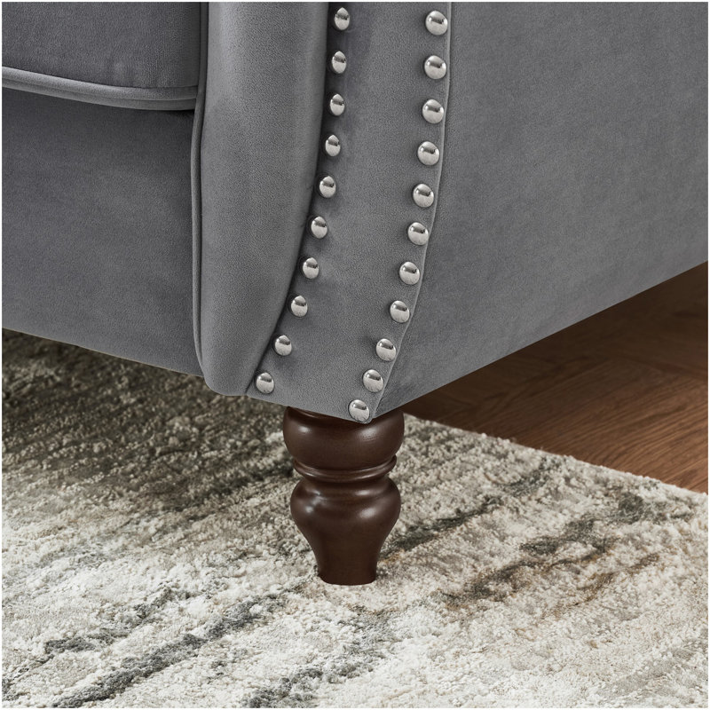Canapé de 87 po en tissu d'ameublement Chesterfield ‌velvet, H 29 po x l 87 po x P 33 po, Gris