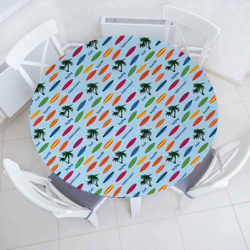Winston Porter Surfboard Fitted Round Tablecloth Diameter Multicolor, 64.17" Round