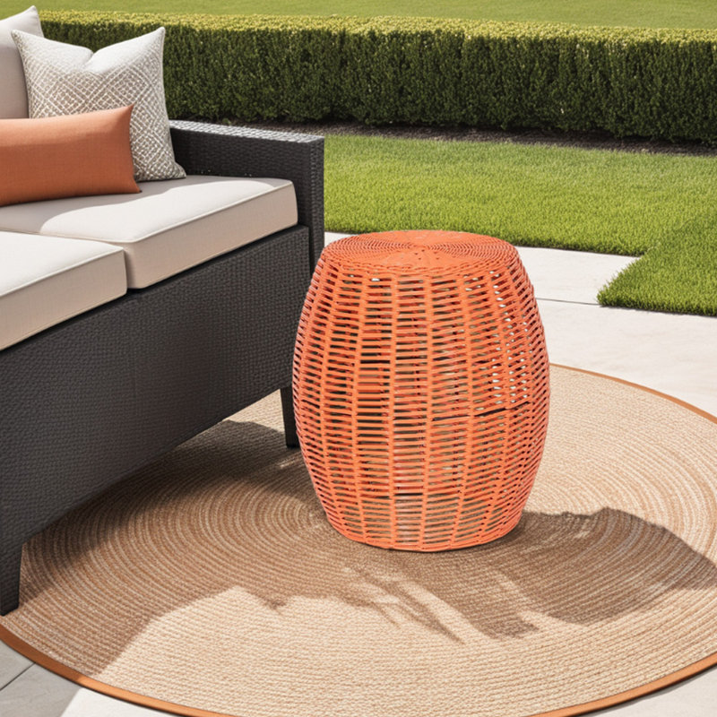 Joao 16" W Round Outdoor Side Table with Steel Inner Frame, Orange