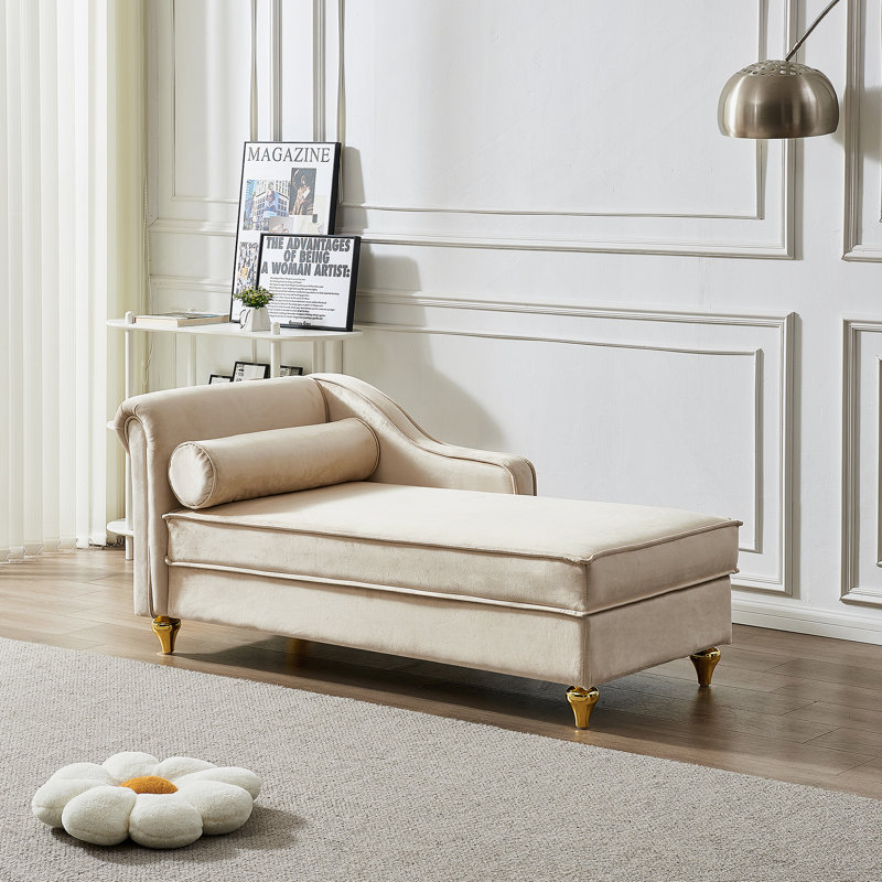 Modern Upholstery Chaise Lounge Chair with Storage, Beige