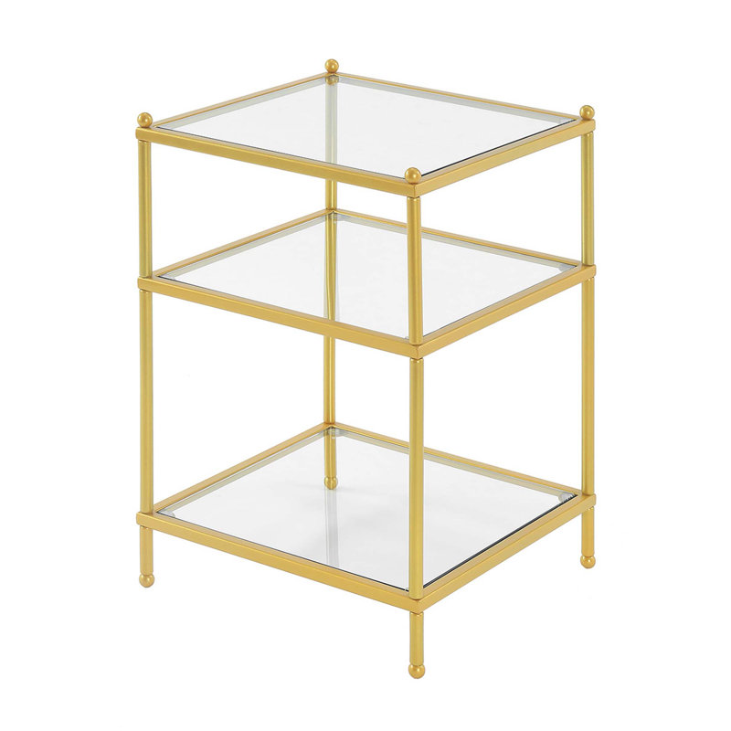 Carolina End Table with Storage, Clear Glass/Gold